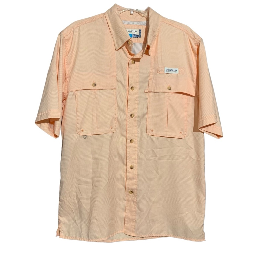 Magellan Outdoors Shirt Mens Small Peach Fish Gear Angler Mag Wick Short Sleeve